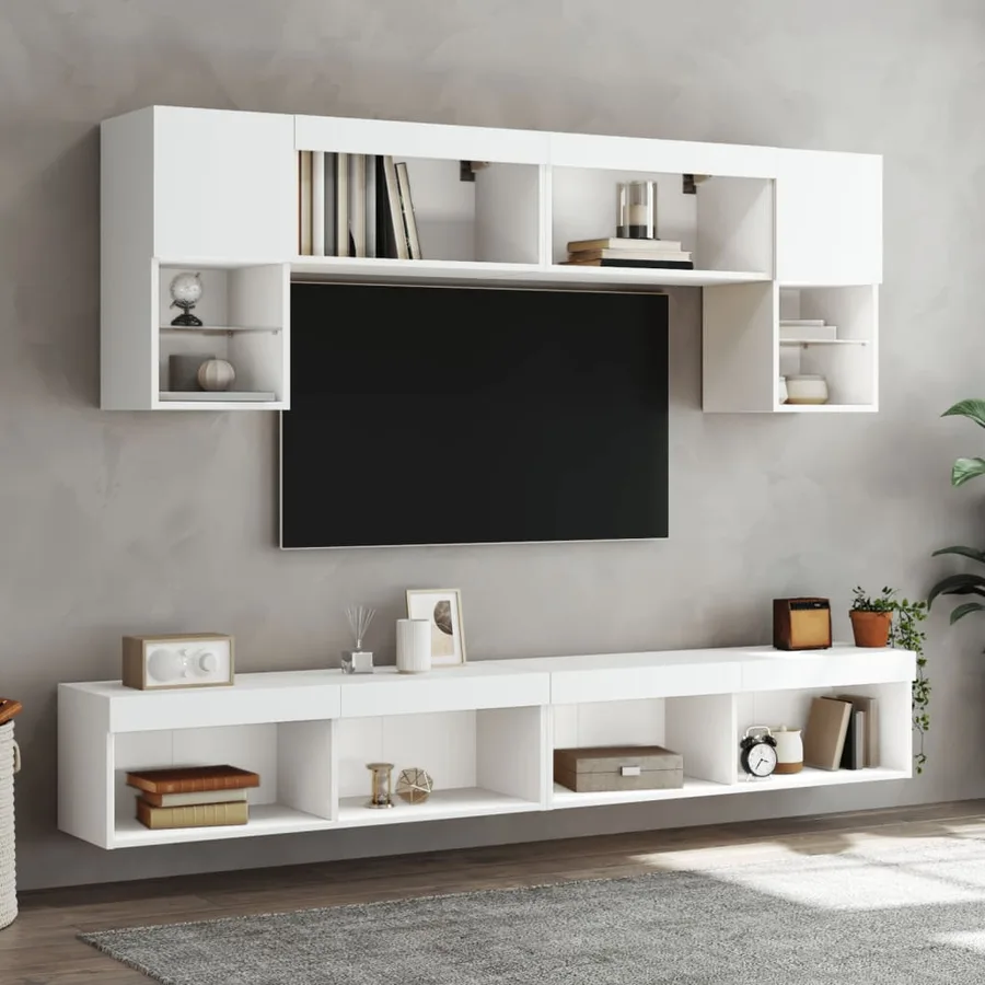 Unités murales TV avec LED 6 pcs blanc bois d'ingénierie - 4