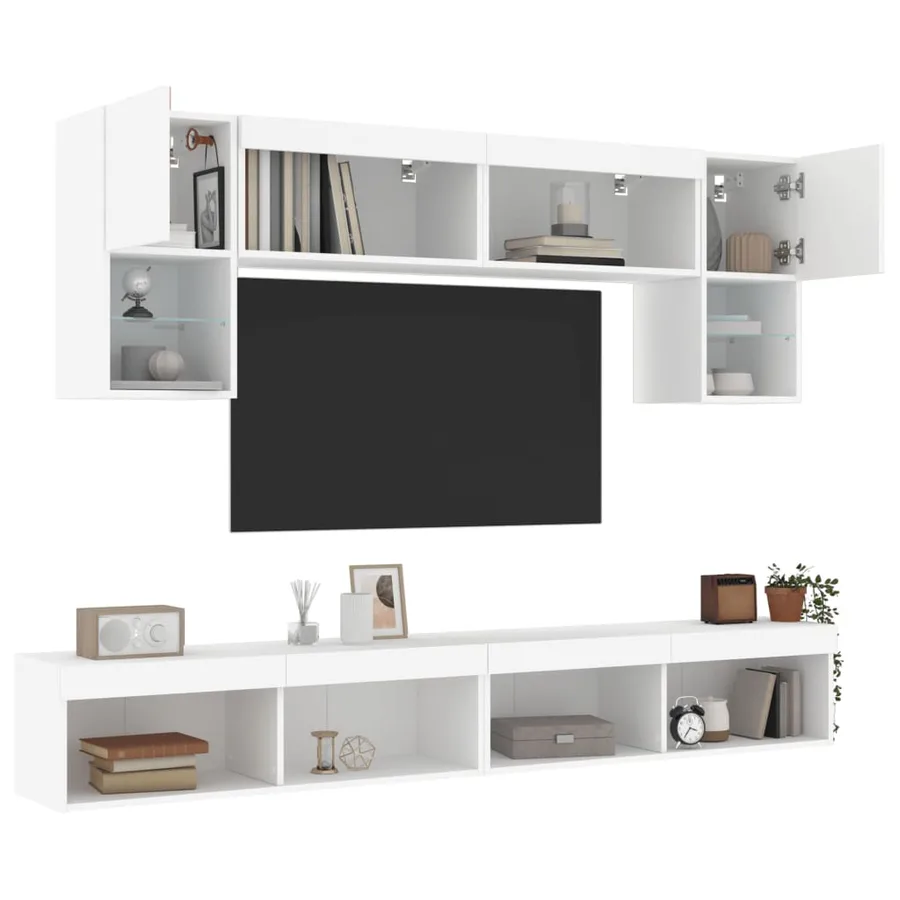Unités murales TV avec LED 6 pcs blanc bois d'ingénierie - 5