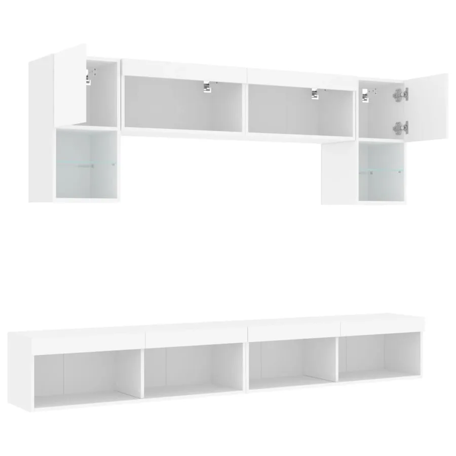 Unités murales TV avec LED 6 pcs blanc bois d'ingénierie - 6