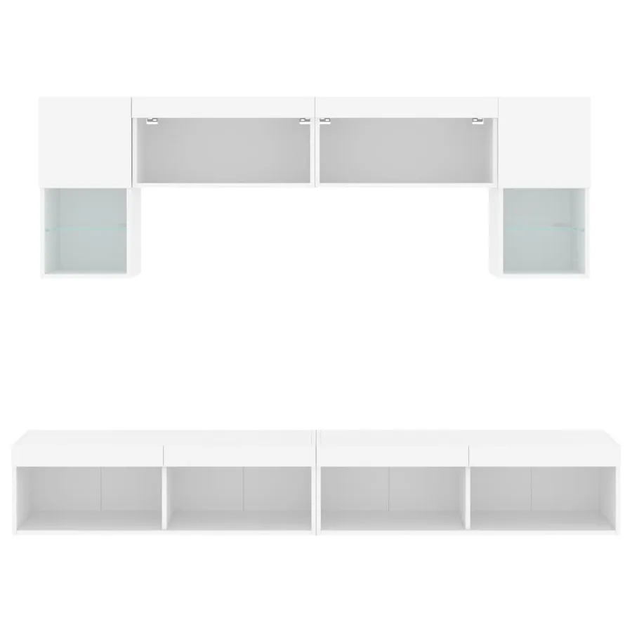 Unités murales TV avec LED 6 pcs blanc bois d'ingénierie - 7