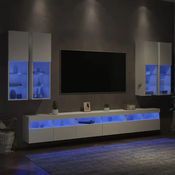 Ensemble de meubles TV muraux 7 pcs avec lumières LED blanc