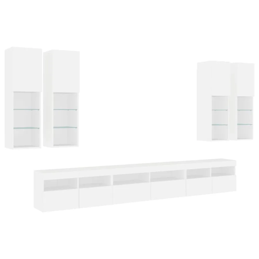 Ensemble de meubles TV muraux 7 pcs avec lumières LED blanc - 3