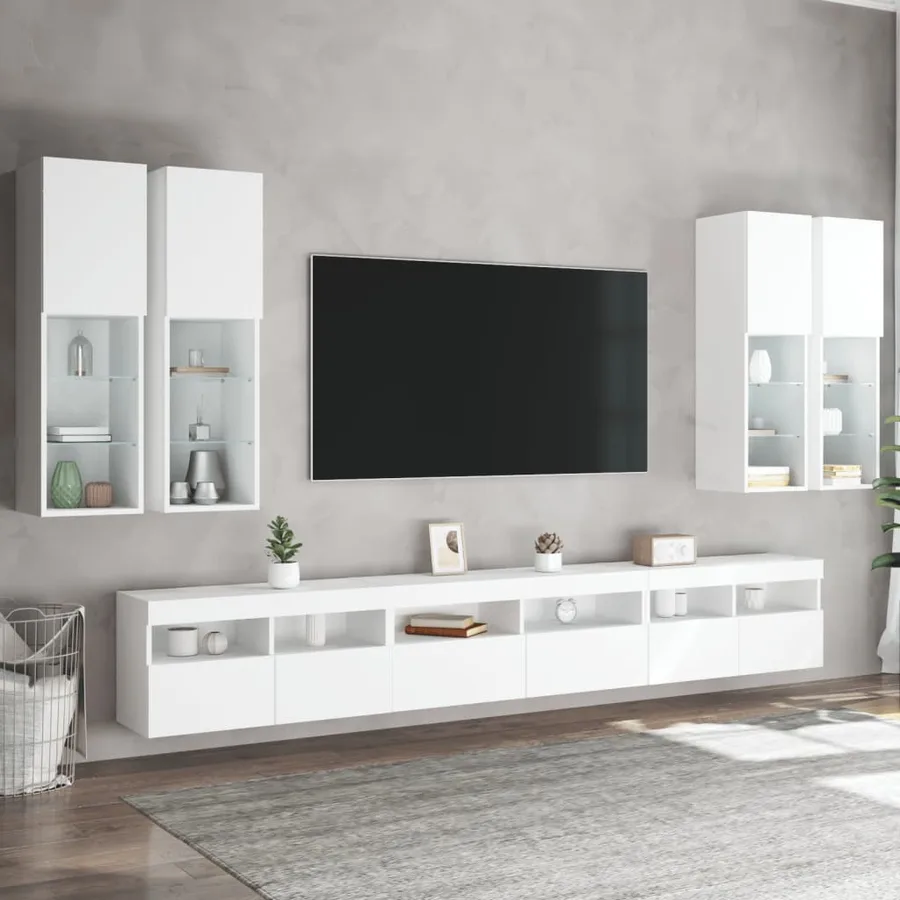 Ensemble de meubles TV muraux 7 pcs avec lumières LED blanc - 4
