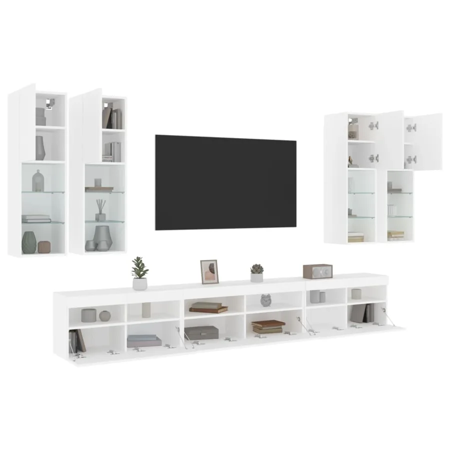Ensemble de meubles TV muraux 7 pcs avec lumières LED blanc - 5
