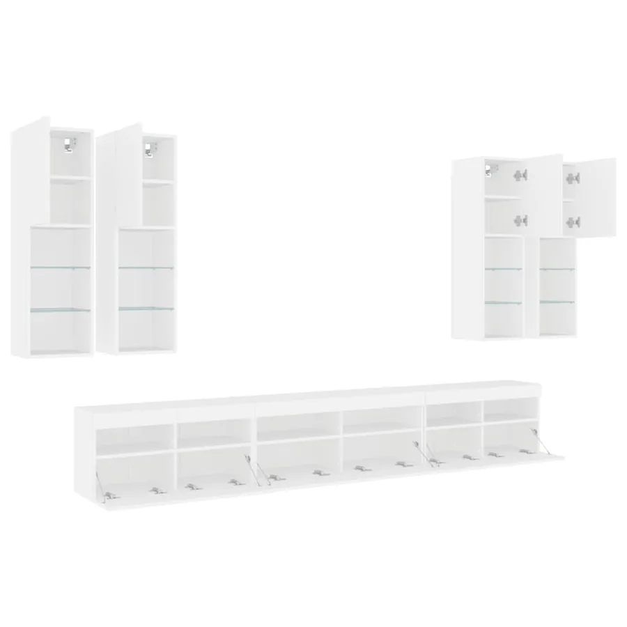 Ensemble de meubles TV muraux 7 pcs avec lumières LED blanc - 6