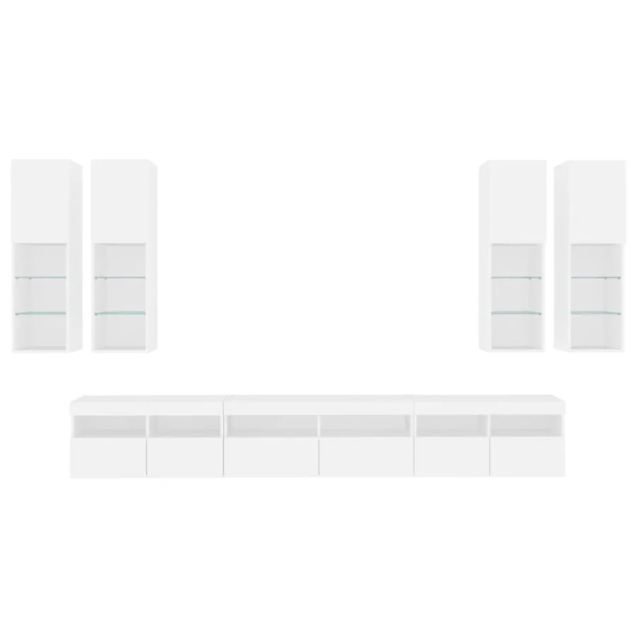 Ensemble de meubles TV muraux 7 pcs avec lumières LED blanc - 7