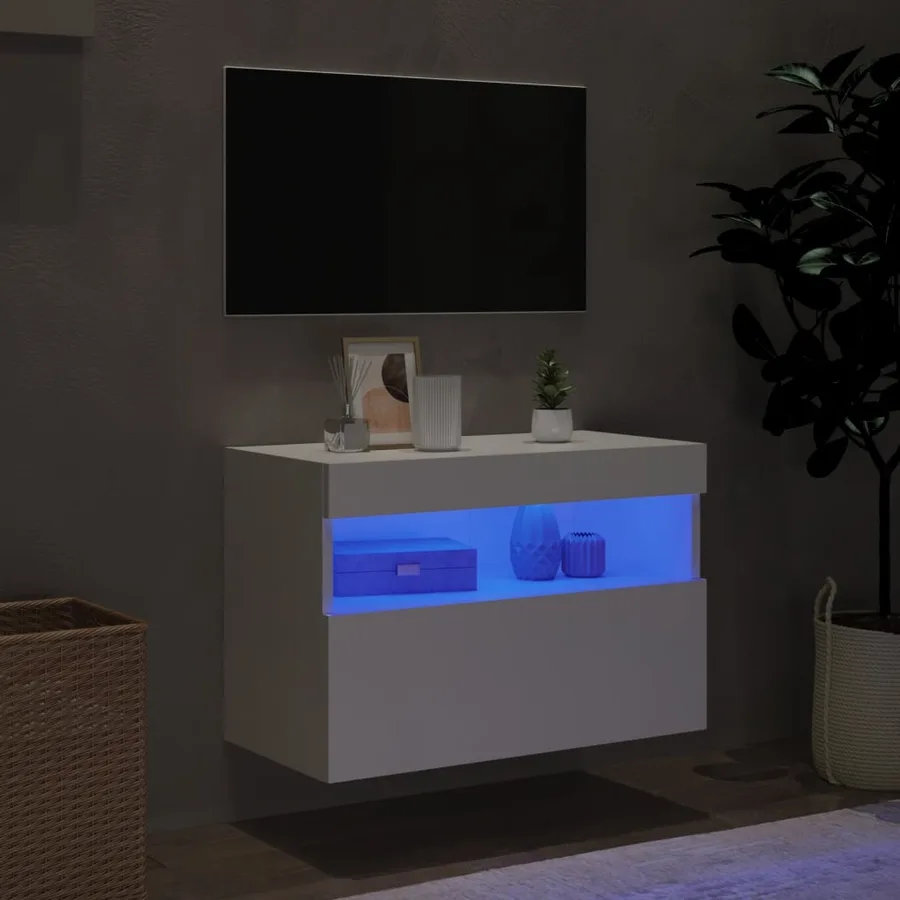 Meuble TV mural avec lumières LED blanc 60x30x40 cm - 4