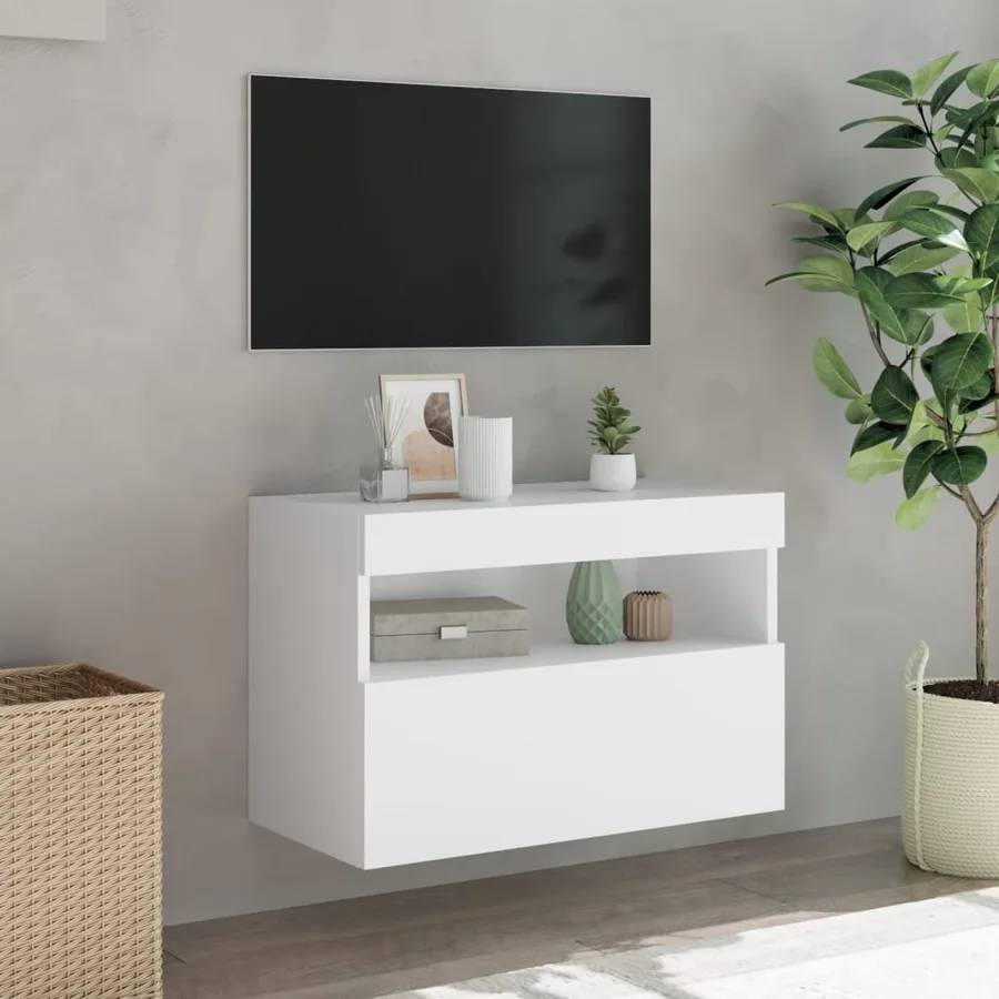 Meuble TV mural avec lumières LED blanc 60x30x40 cm - 5