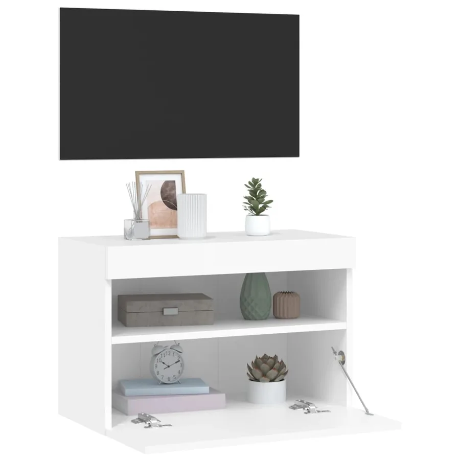 Meuble TV mural avec lumières LED blanc 60x30x40 cm - 7
