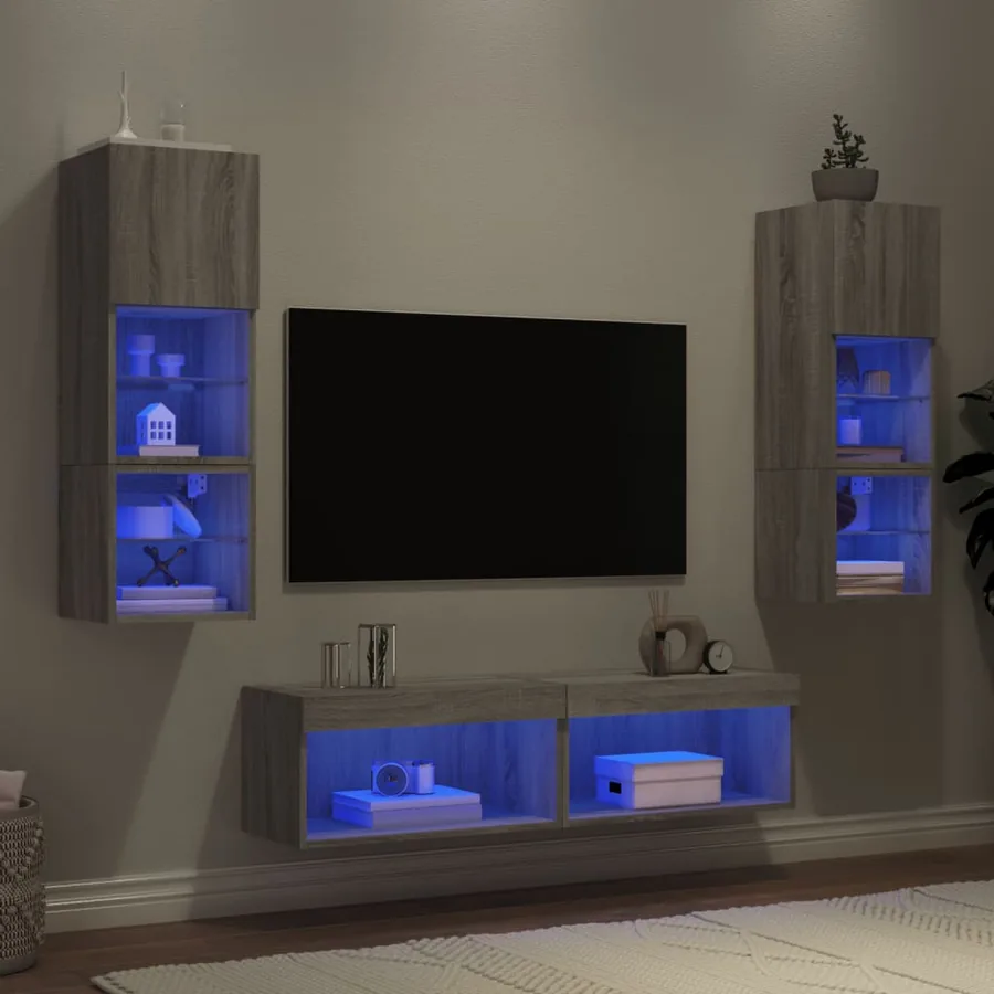 Unités murales TV avec LED 6 pcs gris sonoma bois d'ingénierie