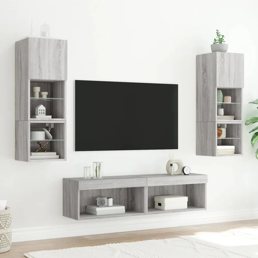 Unités murales TV avec LED 6 pcs gris sonoma bois d'ingénierie - 3