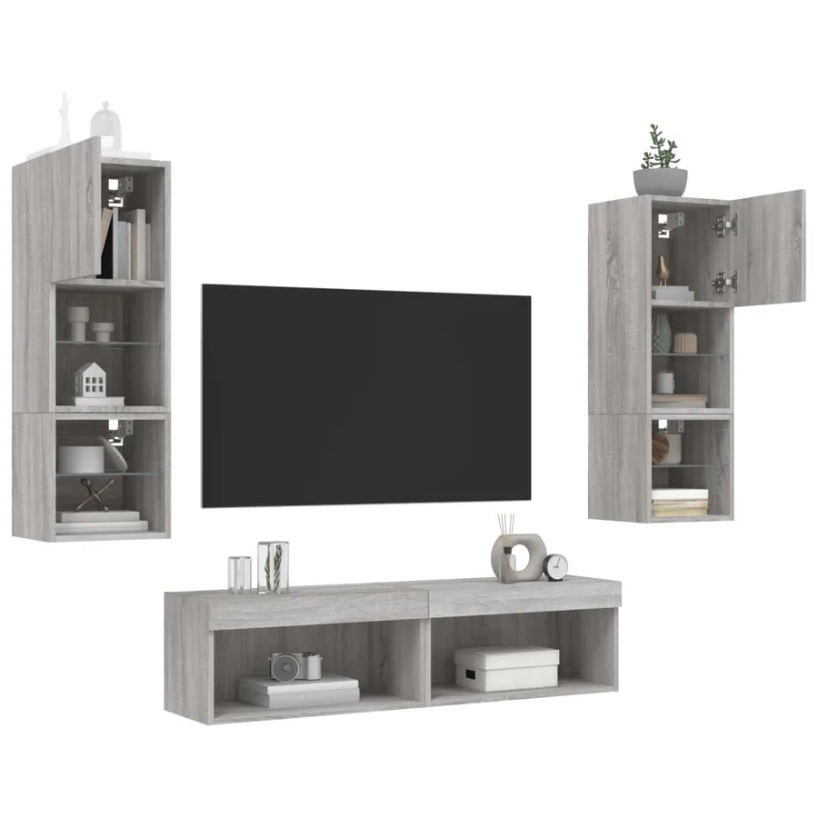 Unités murales TV avec LED 6 pcs gris sonoma bois d'ingénierie - 4