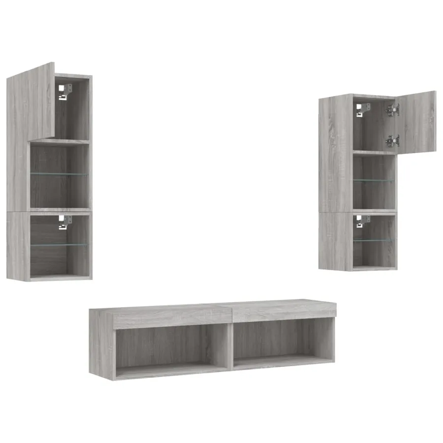 Unités murales TV avec LED 6 pcs gris sonoma bois d'ingénierie - 6