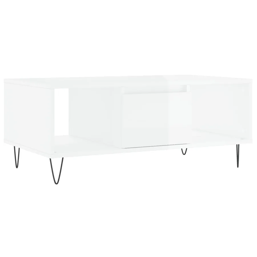 Table basse Blanc brillant 90x50x36,5 cm Bois d'ingénierie - 2