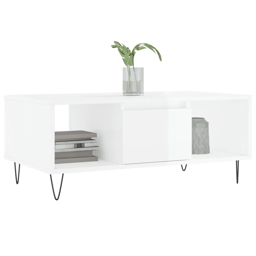 Table basse Blanc brillant 90x50x36,5 cm Bois d'ingénierie - 3