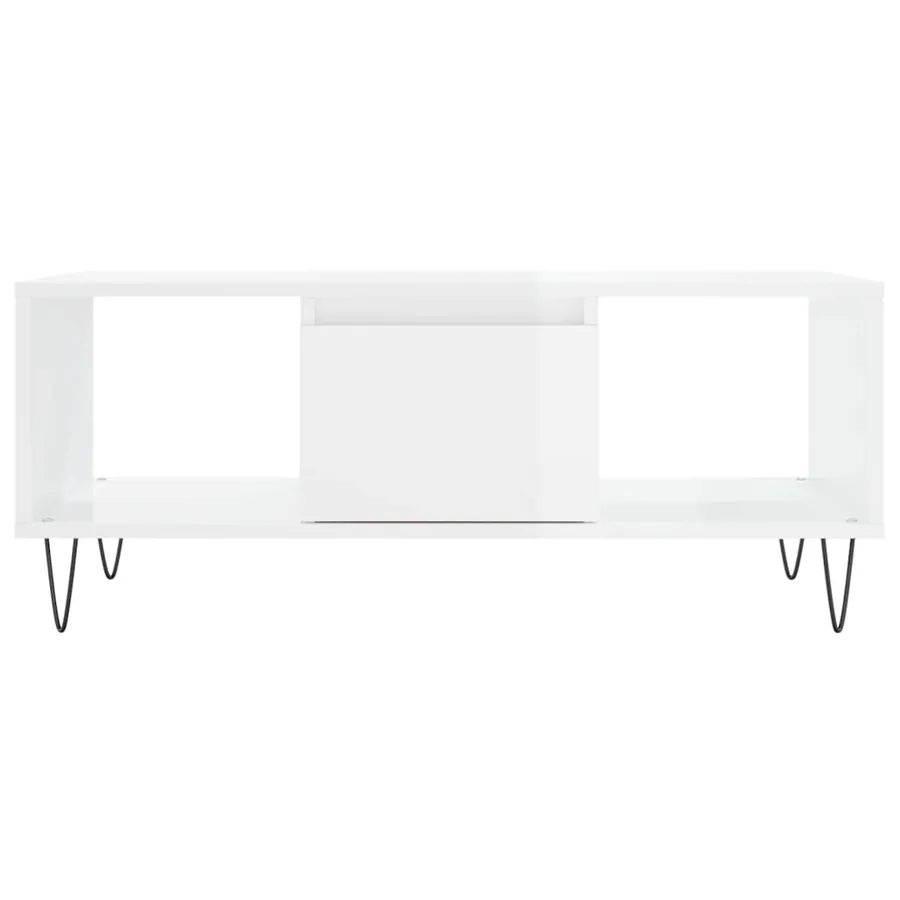 Table basse Blanc brillant 90x50x36,5 cm Bois d'ingénierie - 5