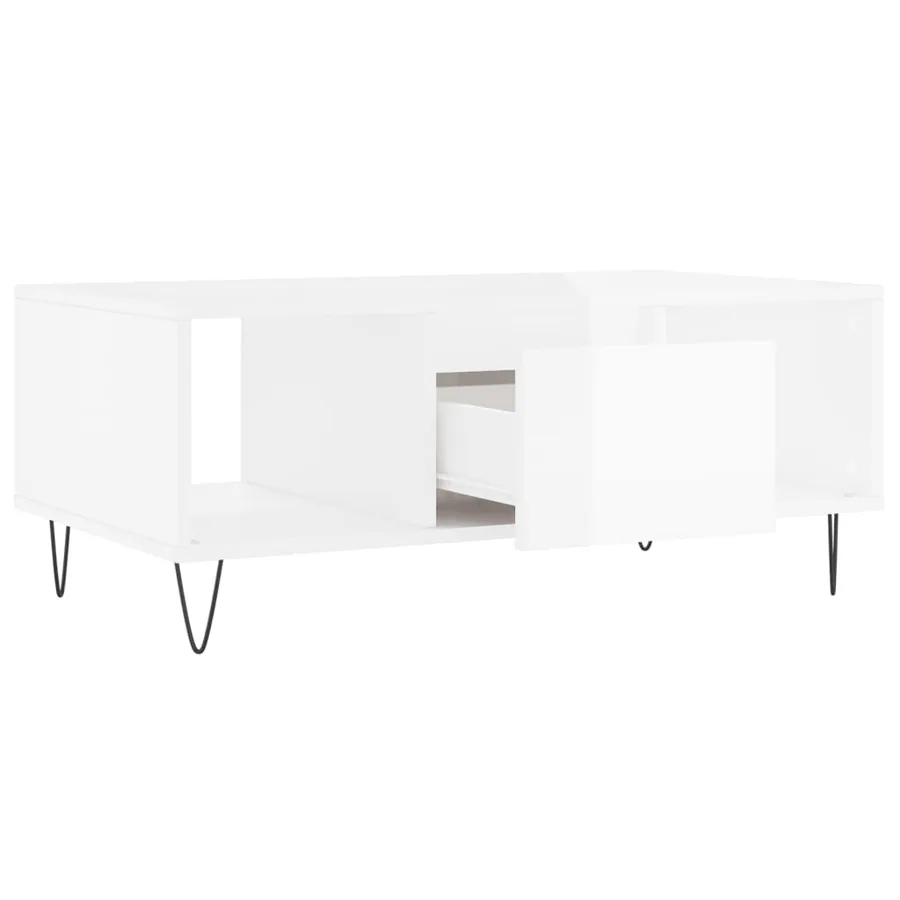 Table basse Blanc brillant 90x50x36,5 cm Bois d'ingénierie - 6