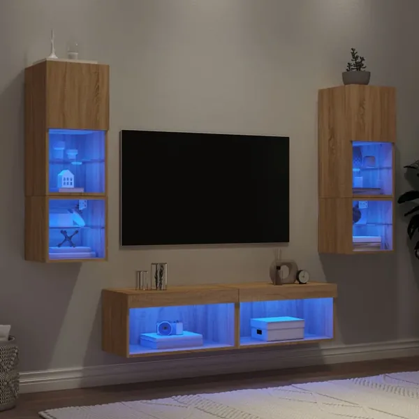 Unités murales TV avec LED 6 pcs chêne sonoma bois d'ingénierie