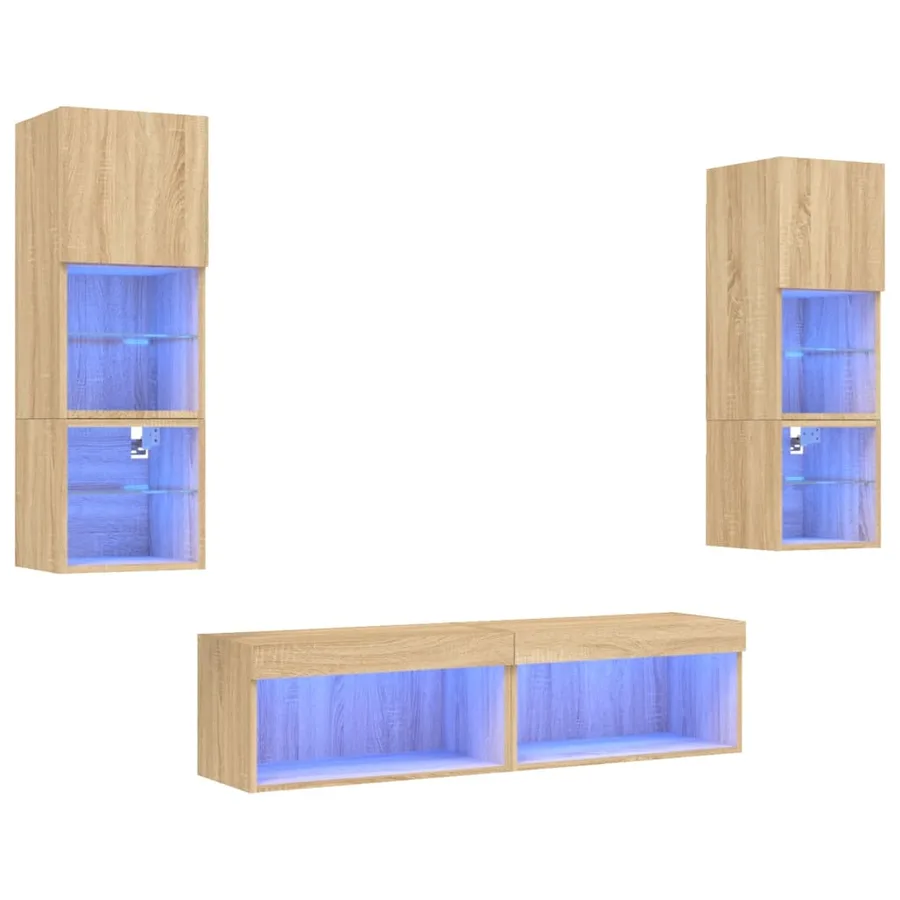 Unités murales TV avec LED 6 pcs chêne sonoma bois d'ingénierie - 2