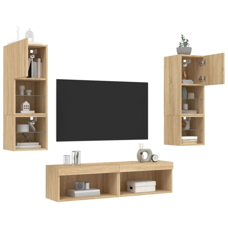 Unités murales TV avec LED 6 pcs chêne sonoma bois d'ingénierie - 4