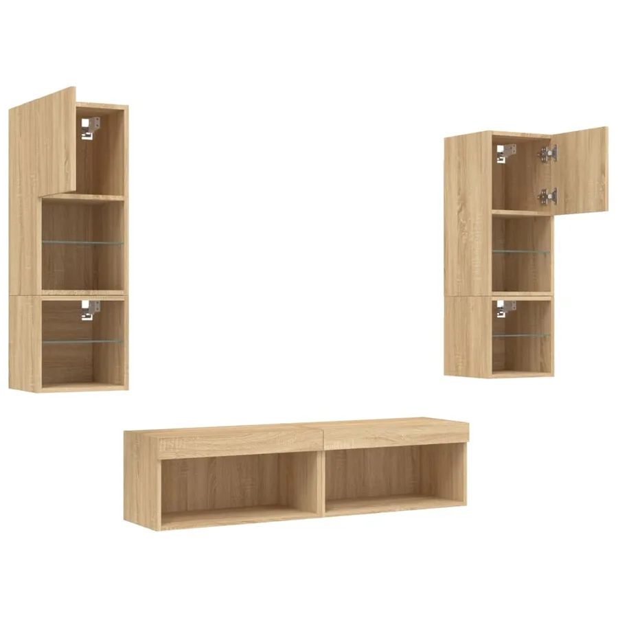 Unités murales TV avec LED 6 pcs chêne sonoma bois d'ingénierie - 6