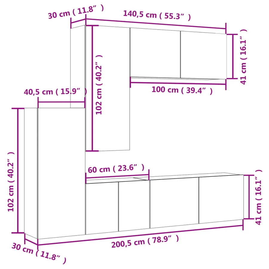Unités murales TV 5 pcs blanc bois d'ingénierie - 14