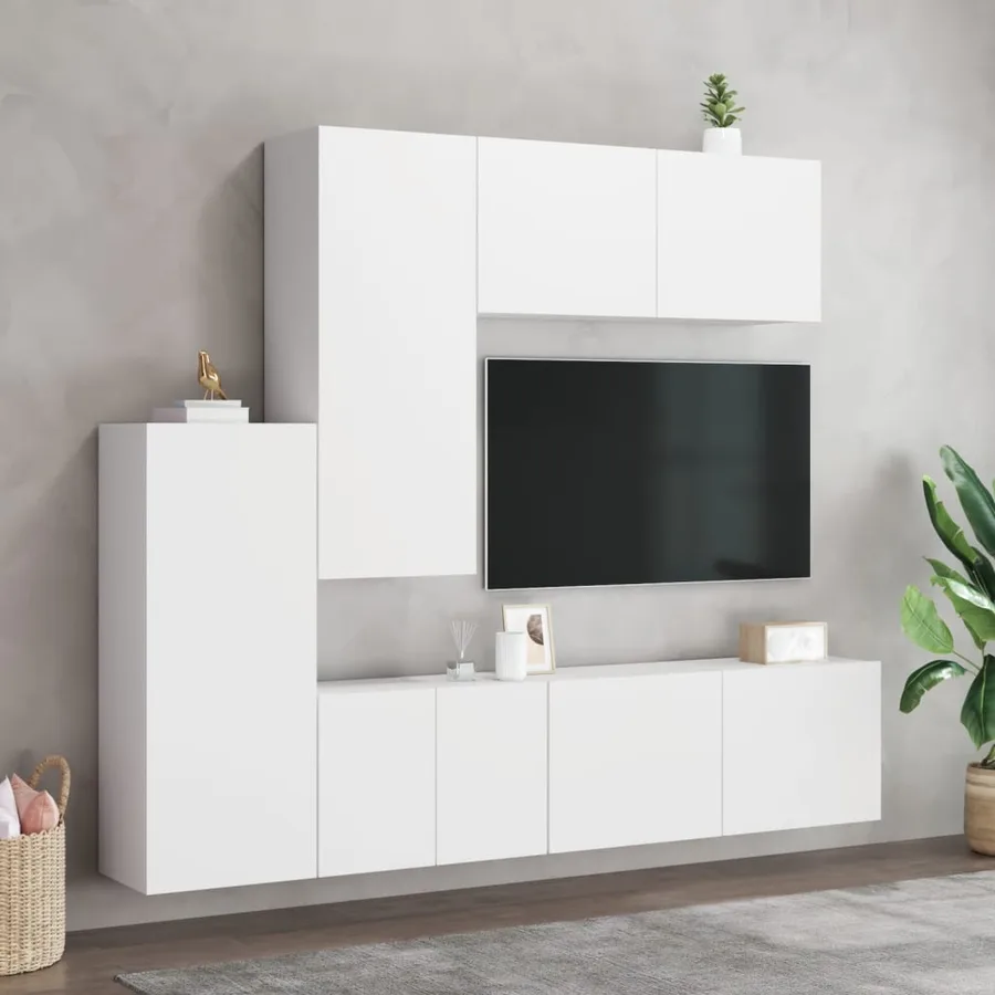 Unités murales TV 5 pcs blanc bois d'ingénierie - 3