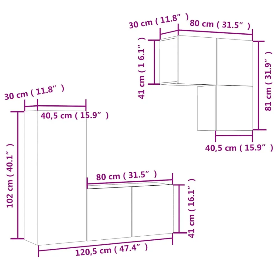 Unités murales TV 4 pcs blanc bois d'ingénierie - 14