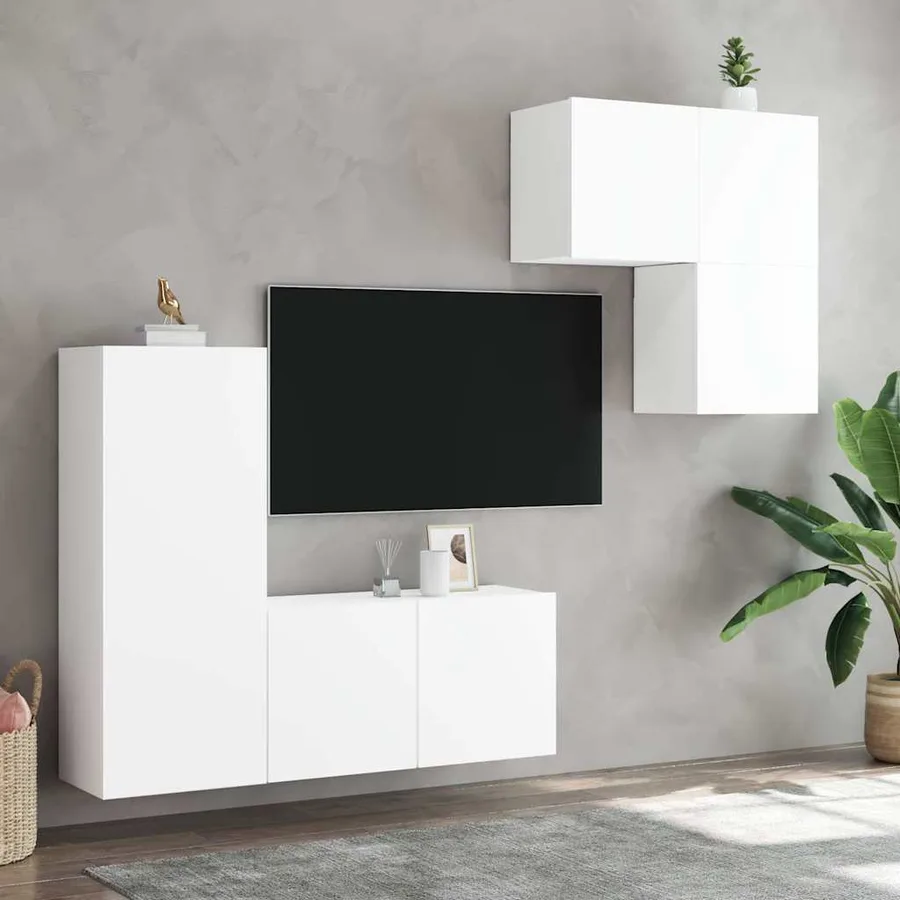 Unités murales TV 4 pcs blanc bois d'ingénierie - 3