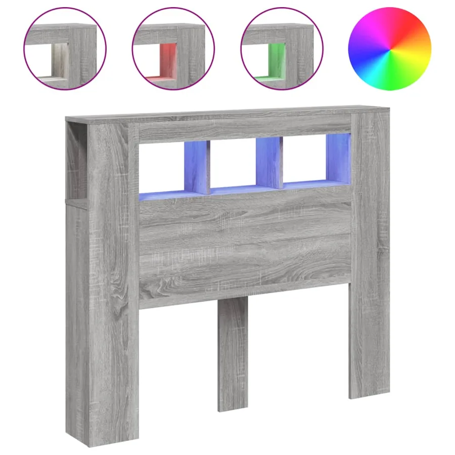 Tête de lit à LED sonoma gris 120x18,5x103,5 cm bois ingénierie - 5