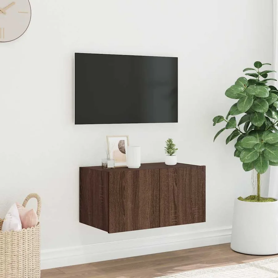 Meuble TV mural avec lumières LED chêne marron 60x35x31 cm