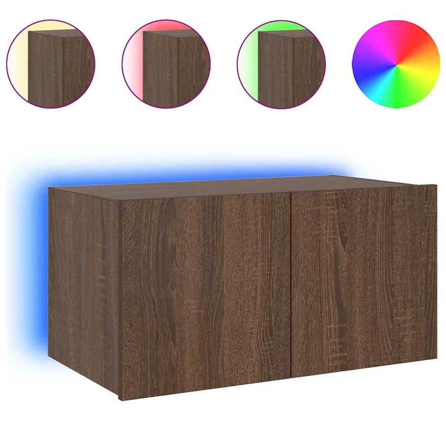 Meuble TV mural avec lumières LED chêne marron 60x35x31 cm - 14