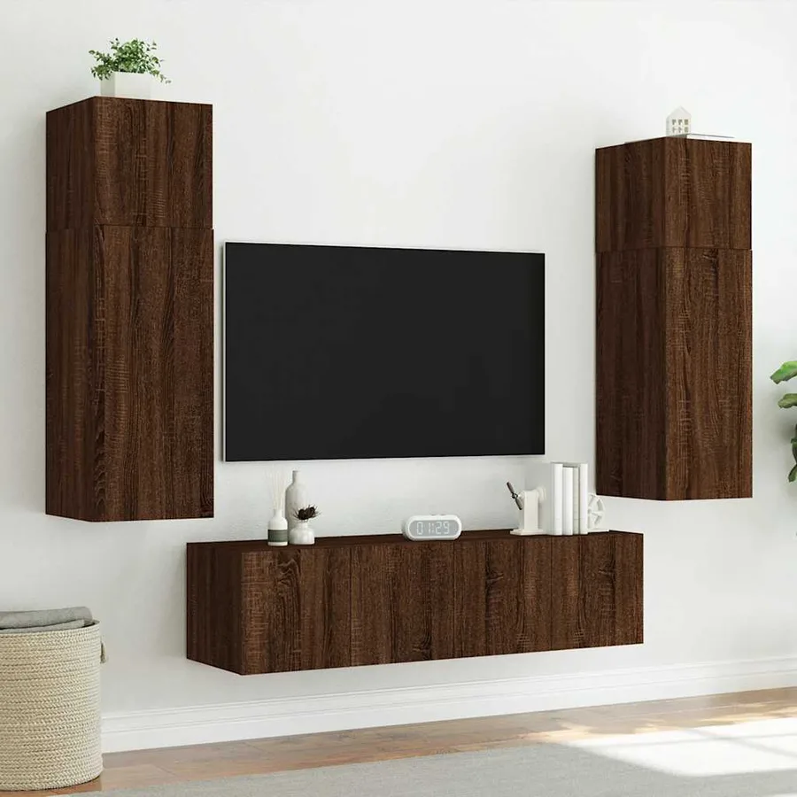 Meuble TV mural avec lumières LED chêne marron 60x35x31 cm - 4