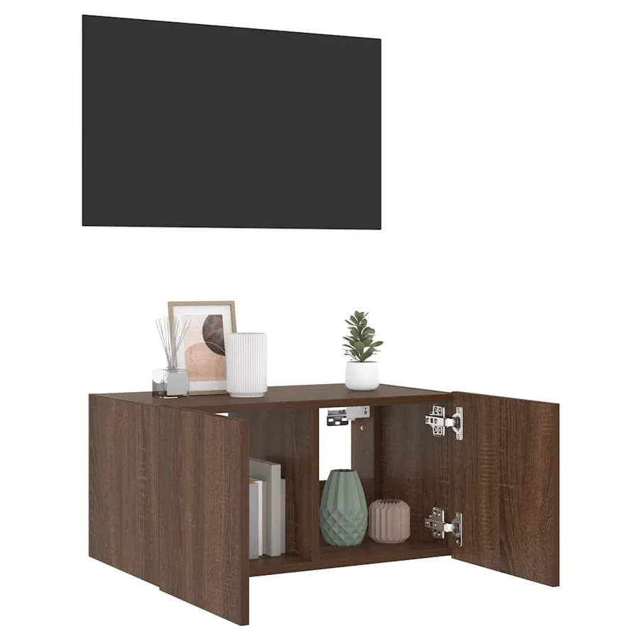 Meuble TV mural avec lumières LED chêne marron 60x35x31 cm - 5