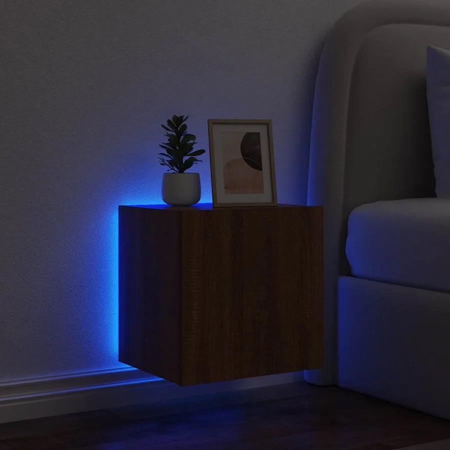 Meuble TV mural avec lumières LED chêne marron 40,5x35x40 cm - 4