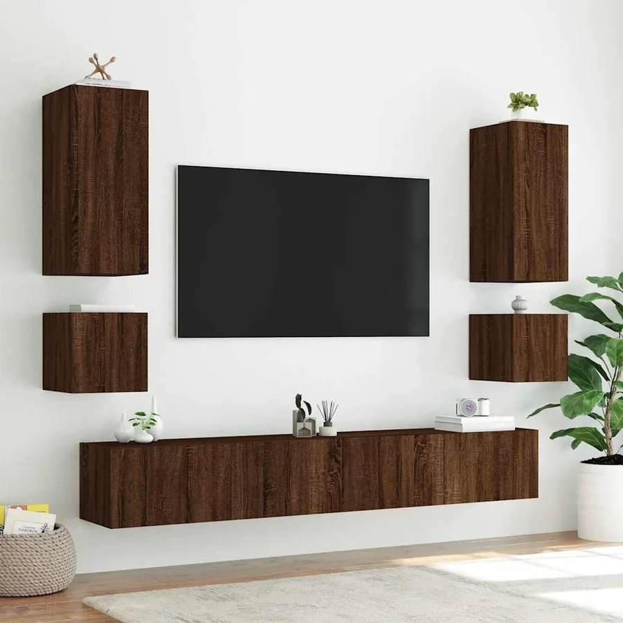 Meuble TV mural avec lumières LED chêne marron 40,5x35x40 cm - 6