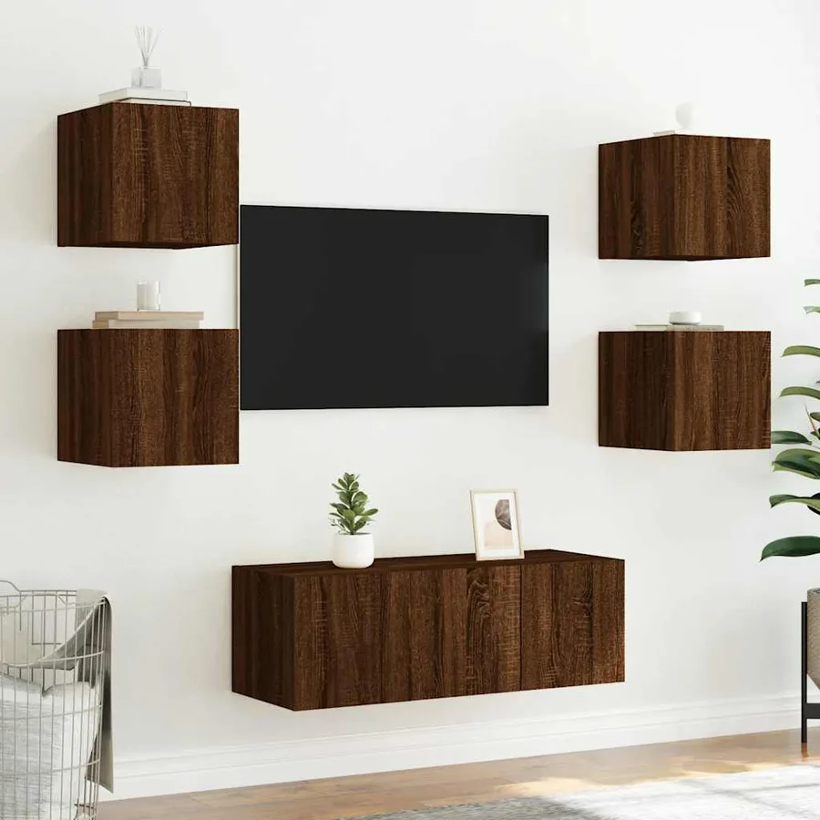 Meuble TV mural avec lumières LED chêne marron 30,5x35x30 cm - 6
