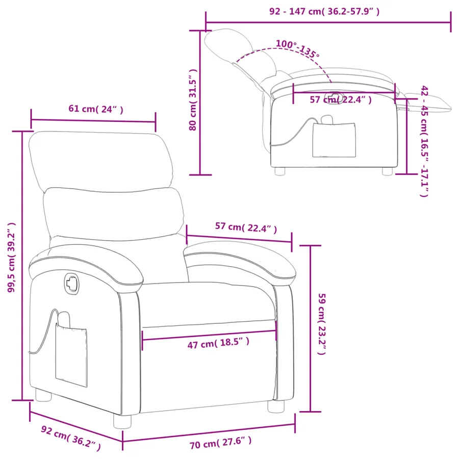Fauteuil inclinable de massage gris clair tissu - 13