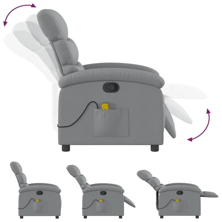 Fauteuil inclinable de massage gris clair tissu - 7