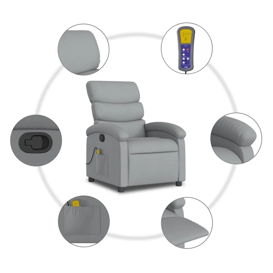 Fauteuil inclinable de massage gris clair tissu - 8