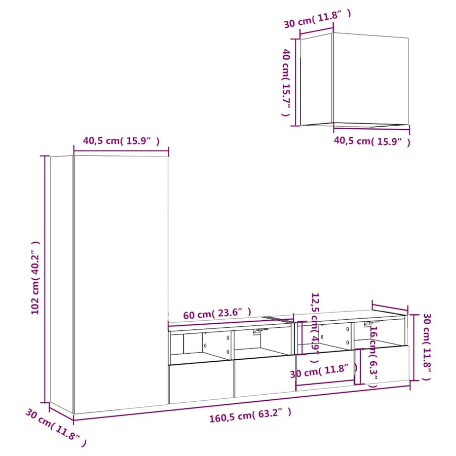 Unités murales TV 4 pcs sonoma gris bois d'ingénierie - 13