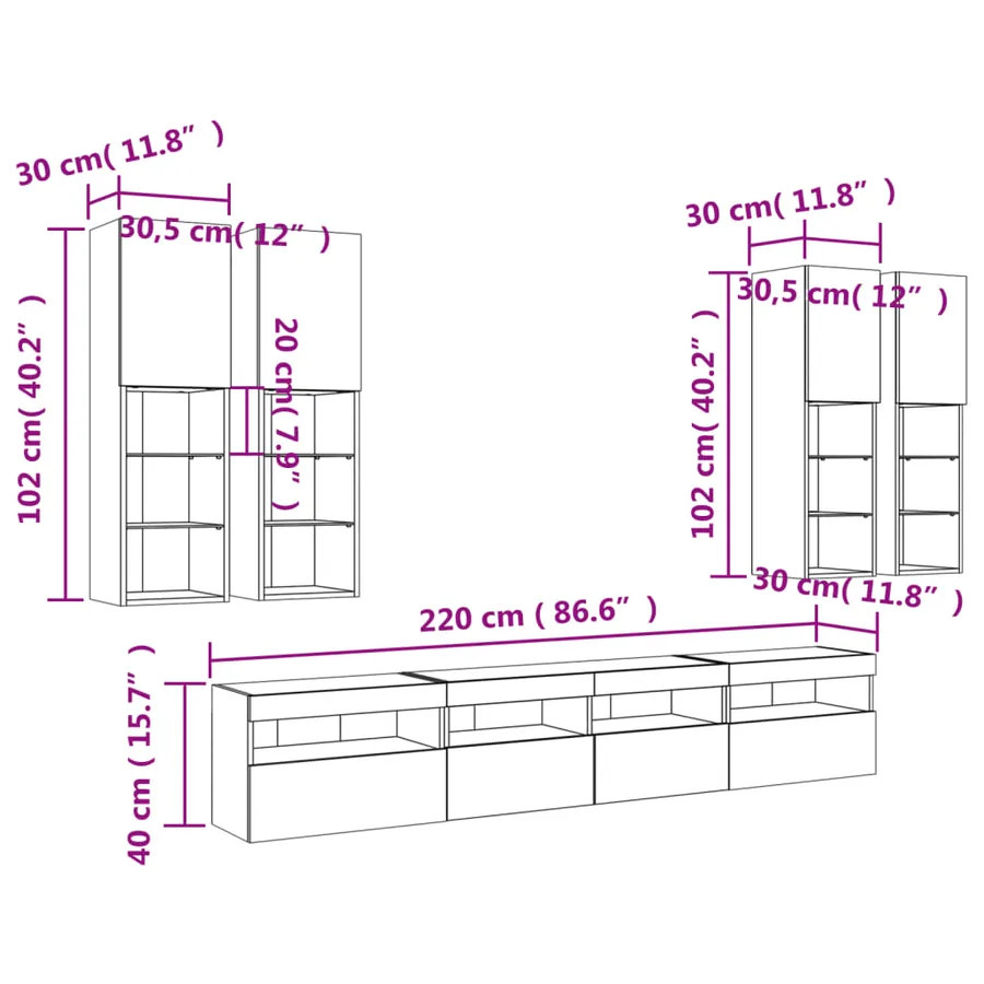 Ensemble de meubles TV muraux 7pcs et lumières LED chêne sonoma - 17