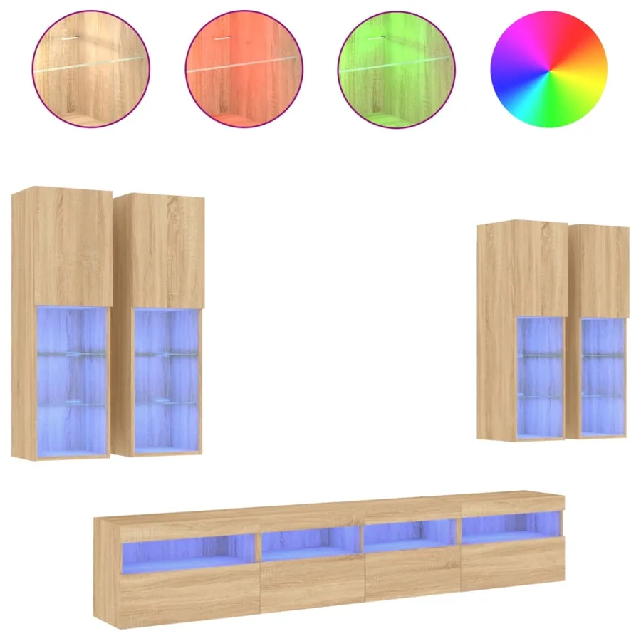 Ensemble de meubles TV muraux 7pcs et lumières LED chêne sonoma - 2