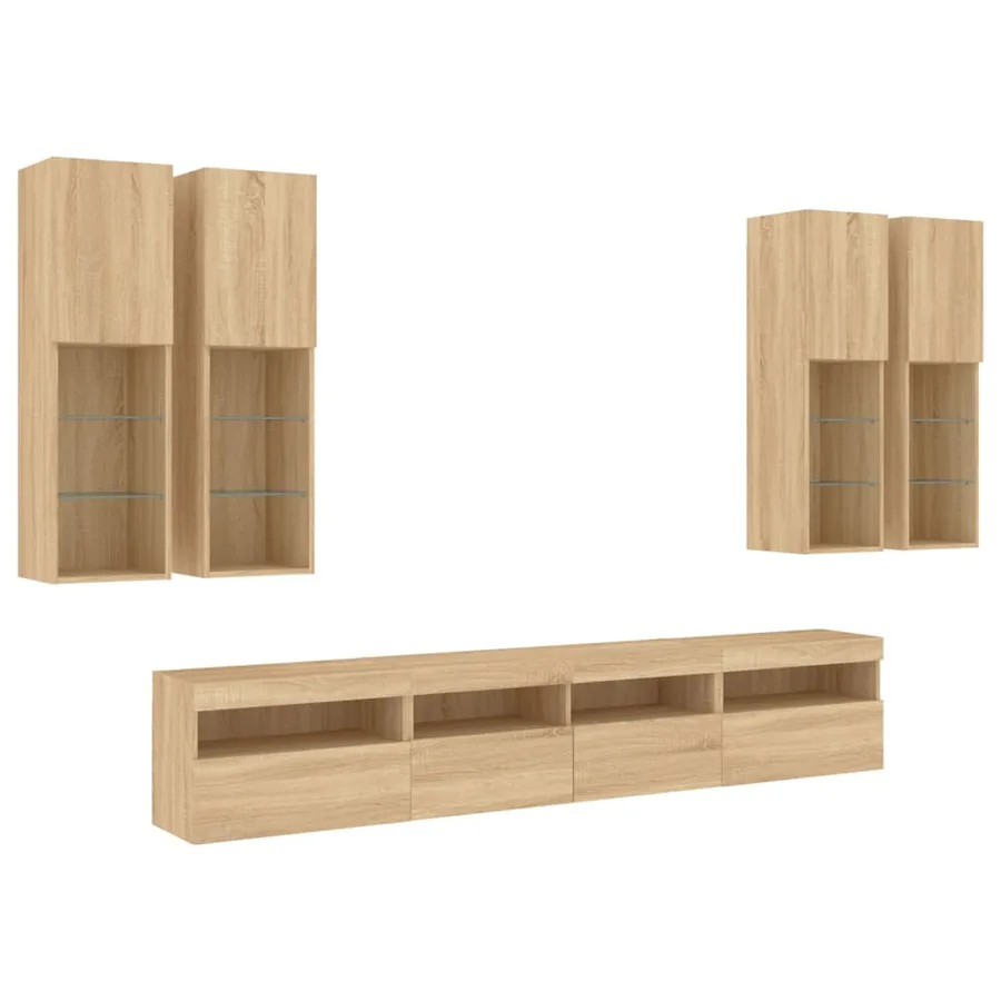 Ensemble de meubles TV muraux 7pcs et lumières LED chêne sonoma - 3