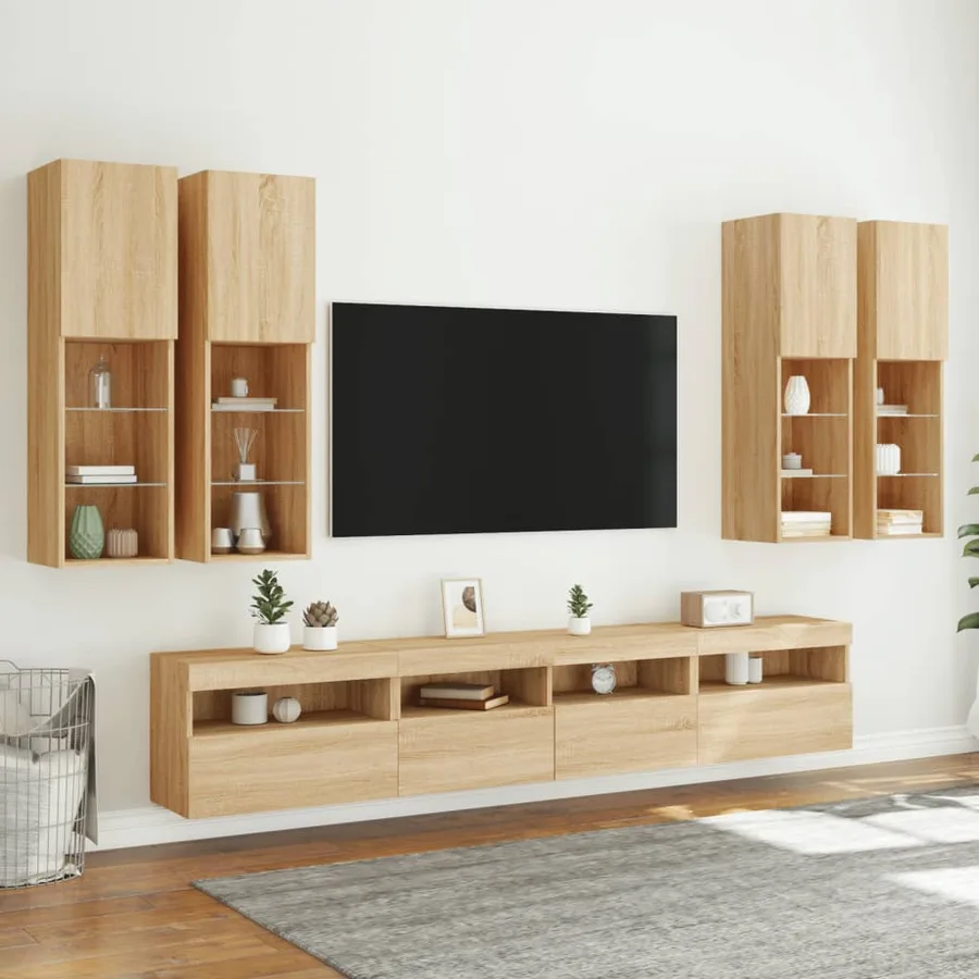 Ensemble de meubles TV muraux 7pcs et lumières LED chêne sonoma - 4