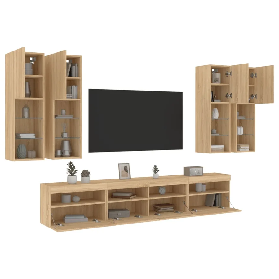Ensemble de meubles TV muraux 7pcs et lumières LED chêne sonoma - 5