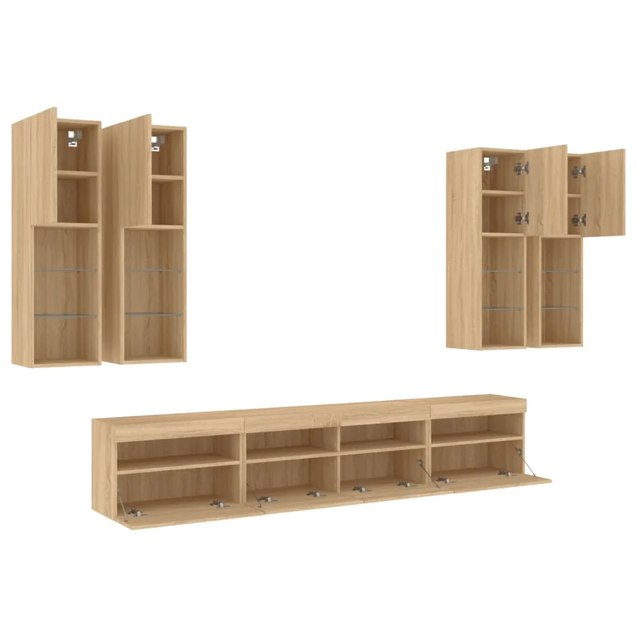 Ensemble de meubles TV muraux 7pcs et lumières LED chêne sonoma - 6