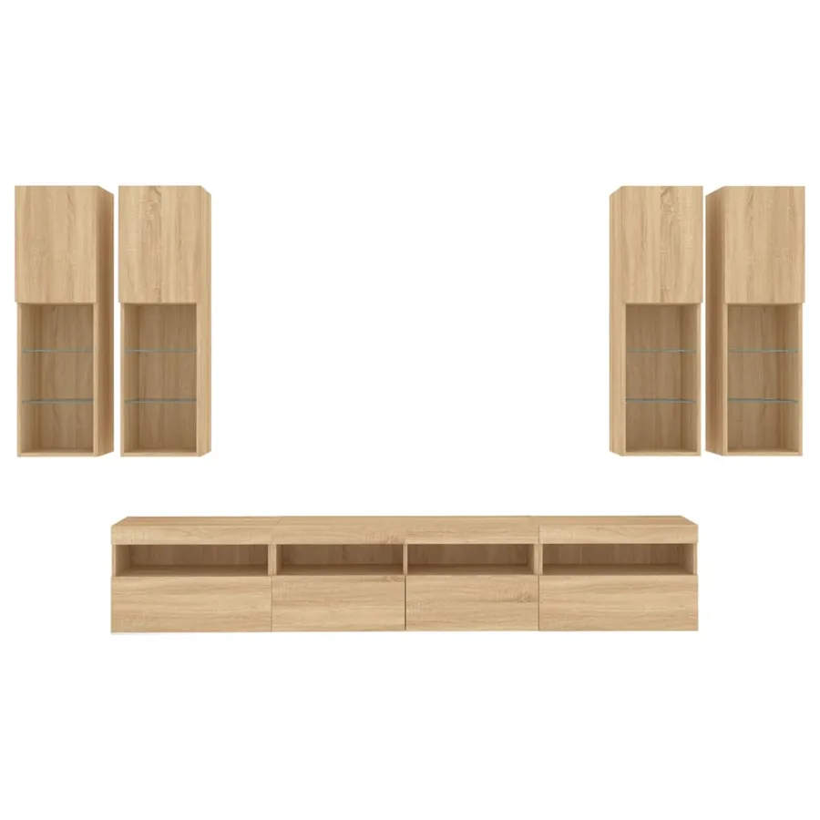 Ensemble de meubles TV muraux 7pcs et lumières LED chêne sonoma - 7