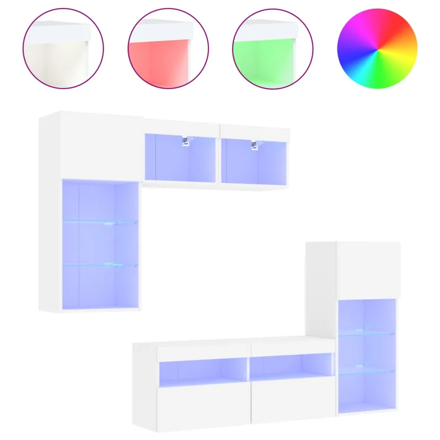 Unités murales TV avec LED 5 pcs blanc bois d'ingénierie - 2