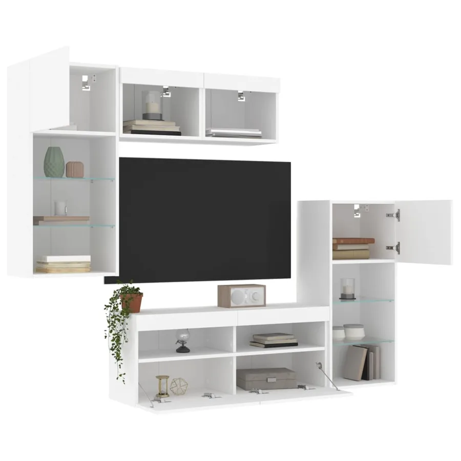 Unités murales TV avec LED 5 pcs blanc bois d'ingénierie - 4
